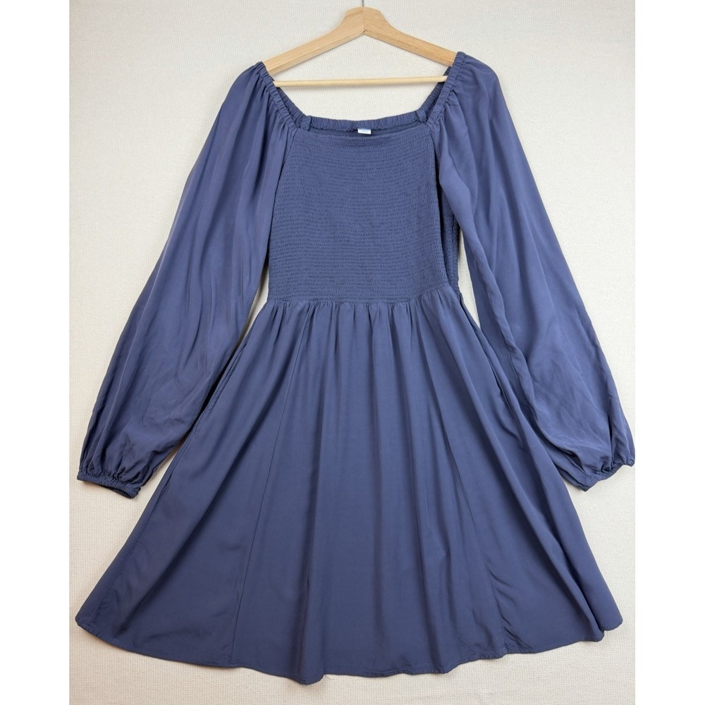 Old Navy Women's Fit & Flare Smocked Puff Sleeve Dress Size M TALL Square Neck